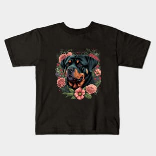 Rottweiler Dog and Flowers Kids T-Shirt